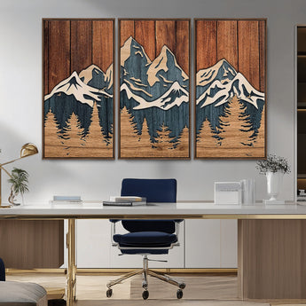 41330-MGV-CV-36X24-Rustic Mountain Wall Art – Wooden Nature Scene with Trees and Peaks, Handmade 3D Layered Decor for Living Room, Cabin or Office