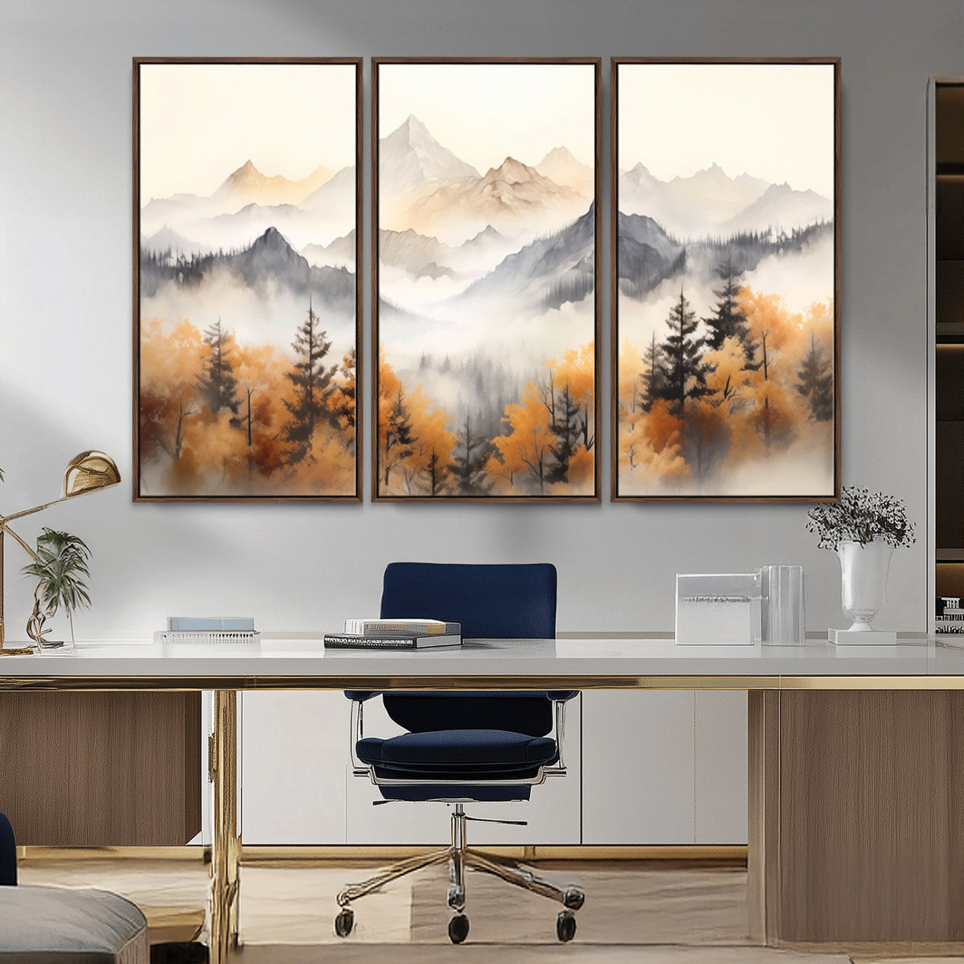 70049-MGV-CV-36X24-Autumn Mountain Forest Wall Art – Misty Landscape Canvas Print, Rustic Nature Inspired Decor for Living Room, Bedroom or Office