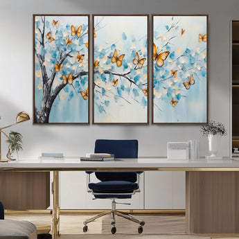59455-MGV-CV-36X24-Butterfly Tree Branch Wall Art – Blue and Yellow Abstract Canvas Print, Modern Nature Artwork for Living Room, Bedroom or Office