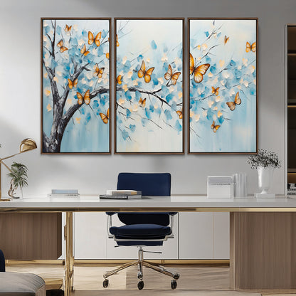 59455-MGV-CV-36X24-Butterfly Tree Branch Wall Art – Blue and Yellow Abstract Canvas Print, Modern Nature Artwork for Living Room, Bedroom or Office