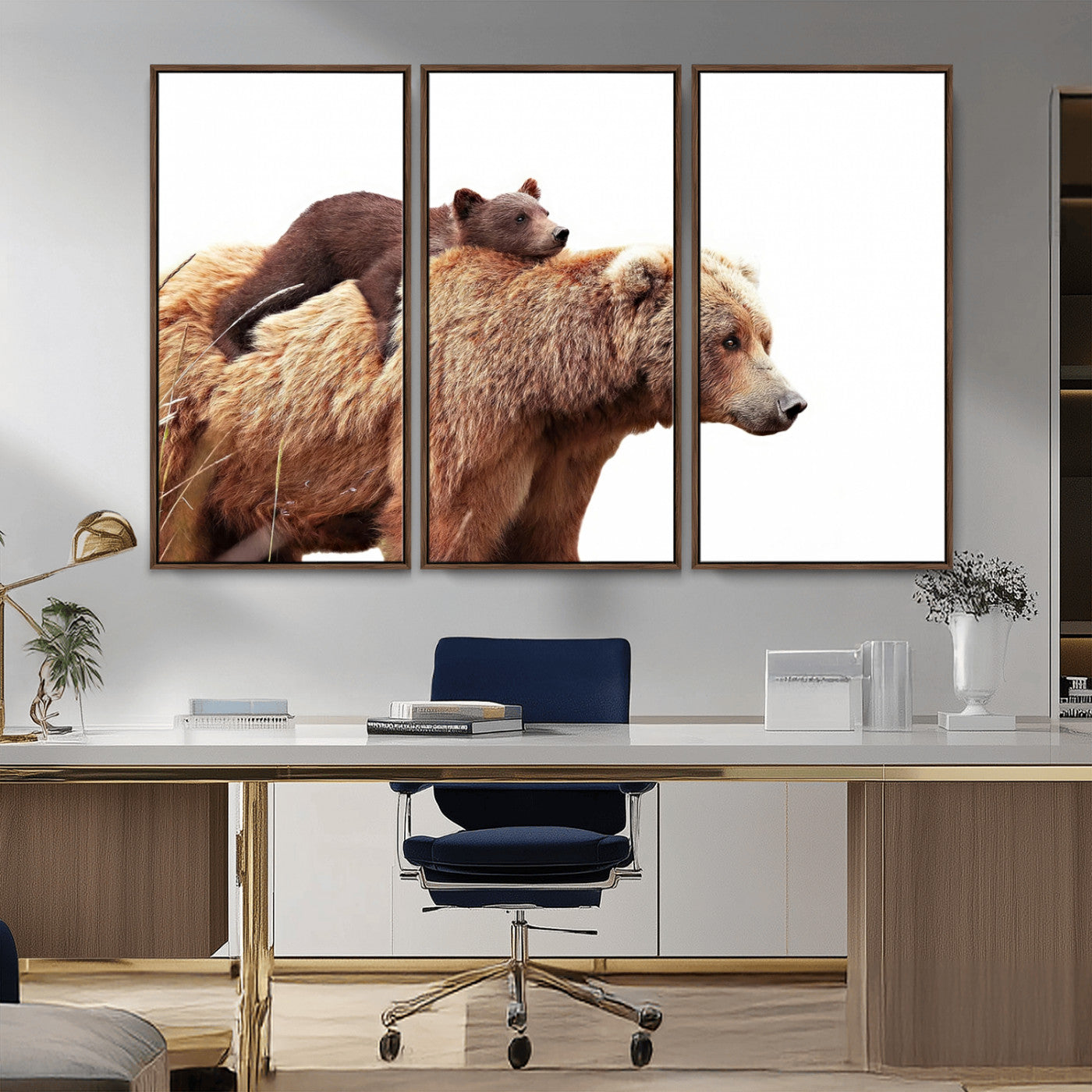76943-MGV-CV-36X24-Mom Bear Wall Art Canvas Print, Framed Bear Photography Art Picture Print, Rustic Bear and Cub Perfect Rustic Farmhouse Decor