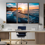 26494-MGV-CV-36X24-Ocean Sunset Wall Art – Scenic Beach Canvas Print with Waves and Mountains, Coastal Seascape Photography for Living Room, Bedroom
