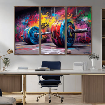 13549-MGV-CV-36X24-Graffiti Gym Wall Art Canvas Print, Framed Graffiti Barbell Art Picture Print, Weightlifting Perfect Fitness Studio Decor Artwork