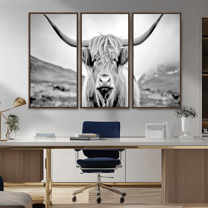 80564-MGV-CV-36X24-Highland Cow Wall Art – Black and White Scottish Highland Canvas Print, Rustic Farmhouse Decor for Living Room, Bedroom or Office