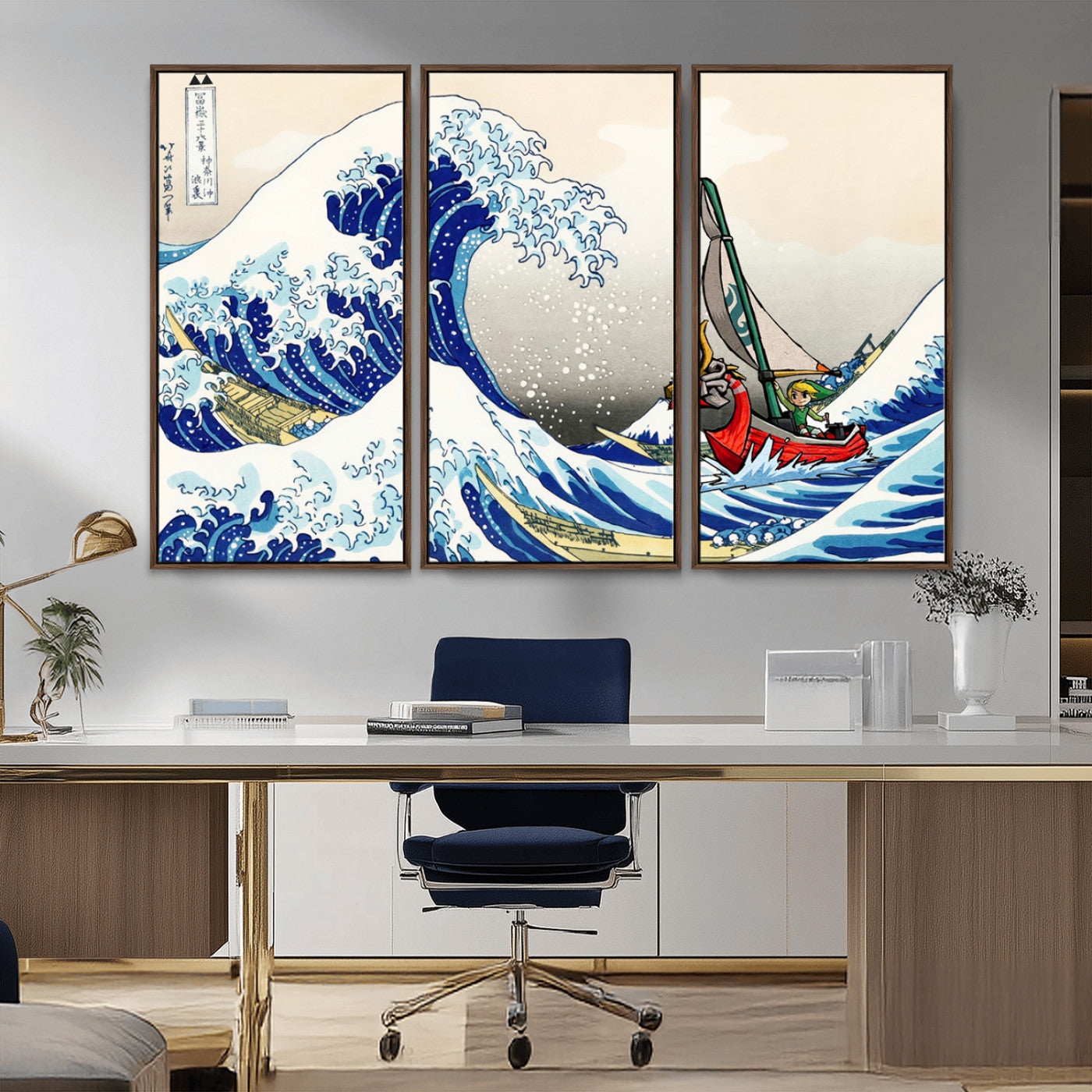 19450-MGV-CV-36X24-Great Wave Adventure Wall Art – Japanese Style Ocean Canvas Print, Fantasy Sailing Decor for Living Room, Bedroom or Office