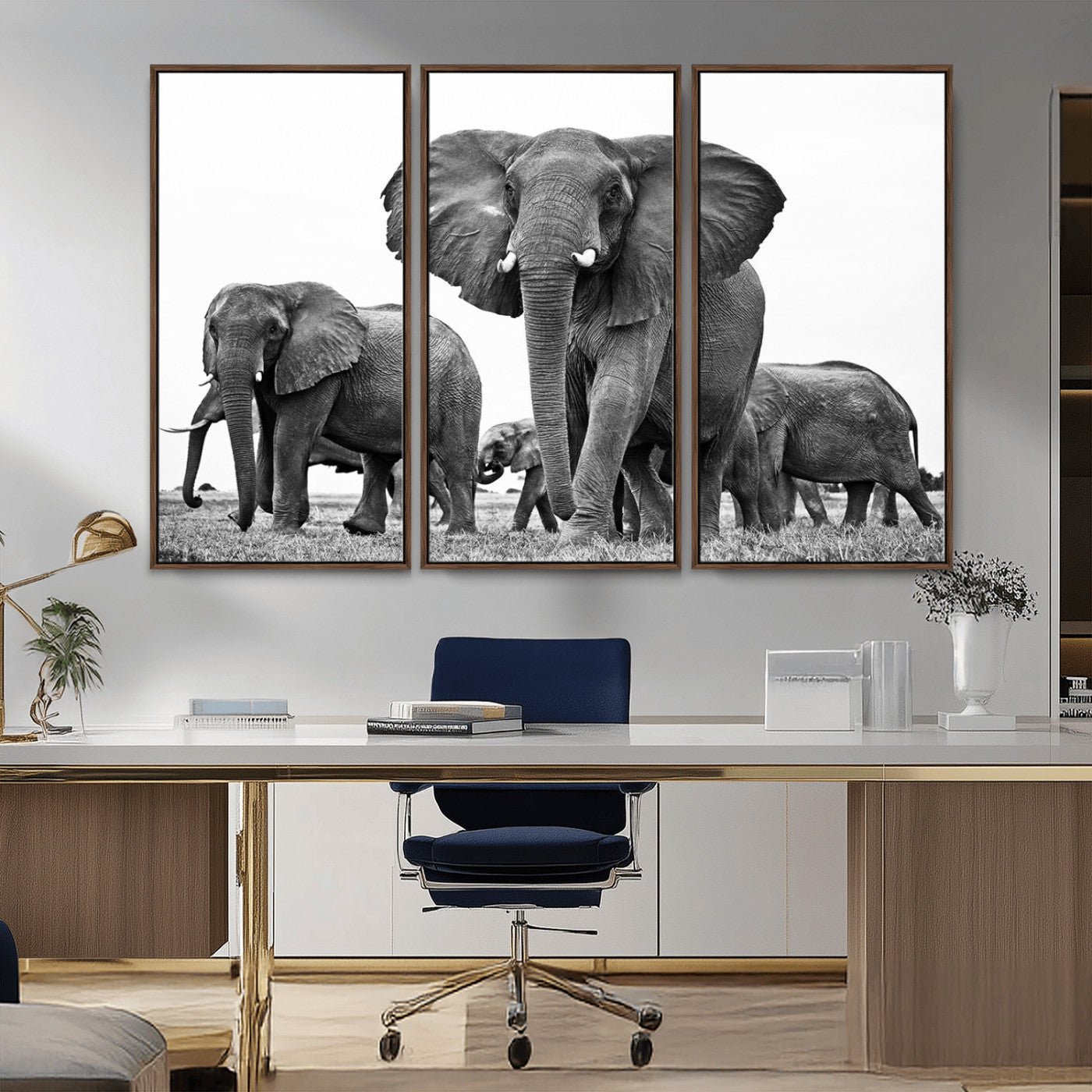 91685-MGV-CV-36X24-Elephant Herd Wall Art – Black and White Safari Canvas Print, African Wildlife Photography Decor for Living Room, Office or