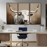 61423-MGV-CV-36X24-Longhorn Bull Wall Art – Rustic Western Texas Steer Canvas Print, Cowboy Farmhouse Decor for Living Room, Bedroom, Office or Ranch