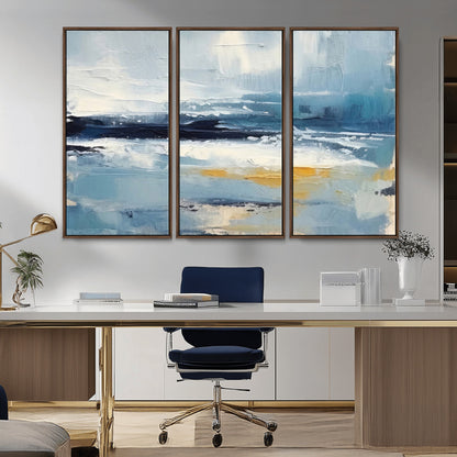 19746-MGV-CV-36X24-Abstract Ocean Wall Art – Modern Coastal Canvas Print with Blue, White and Gold Textures, Contemporary Seascape Painting for