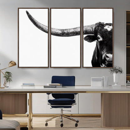31699-MGV-CV-36X24-Longhorn Wall Art – Black and White Texas Longhorn Cow Canvas Print, Rustic Western Farmhouse Artwork for Living Room, Bedroom or