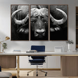 75273-MGV-CV-36X24-Buffalo Wall Art – Black and White African Buffalo Canvas Print, Rustic Wildlife Animal Artwork for Farmhouse, Living Room,