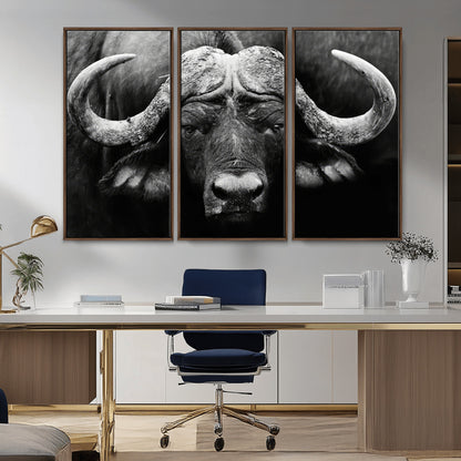 75273-MGV-CV-36X24-Buffalo Wall Art – Black and White African Buffalo Canvas Print, Rustic Wildlife Animal Artwork for Farmhouse, Living Room,