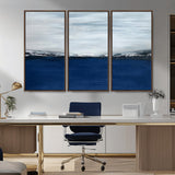 62197-MGV-CV-36X24-Abstract Ocean Wall Art – Minimalist Blue and White Canvas Print, Modern Coastal Seascape Painting for Bedroom, Living Room or