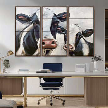 28934-MGV-CV-36X24-Farmhouse Cow Wall Art – Rustic Black and White Dairy Cattle Canvas Print, Country Barn Animal Painting for Kitchen, Living Room