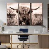 55903-MGV-CV-36X24-Highland Cow Wall Art – Rustic Sepia Scottish Highland Bull Canvas Print, Farmhouse Country Animal Decor for Living Room, Bedroom