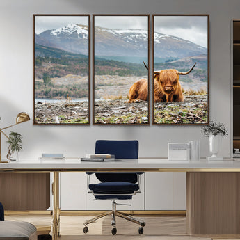 80252-MGV-CV-36X24-Scottish Cow Wall Art Canvas Print, Framed Highland Cow Art Picture Print, Highland Cattle Perfect Rustic Farmhouse Decor Artwork