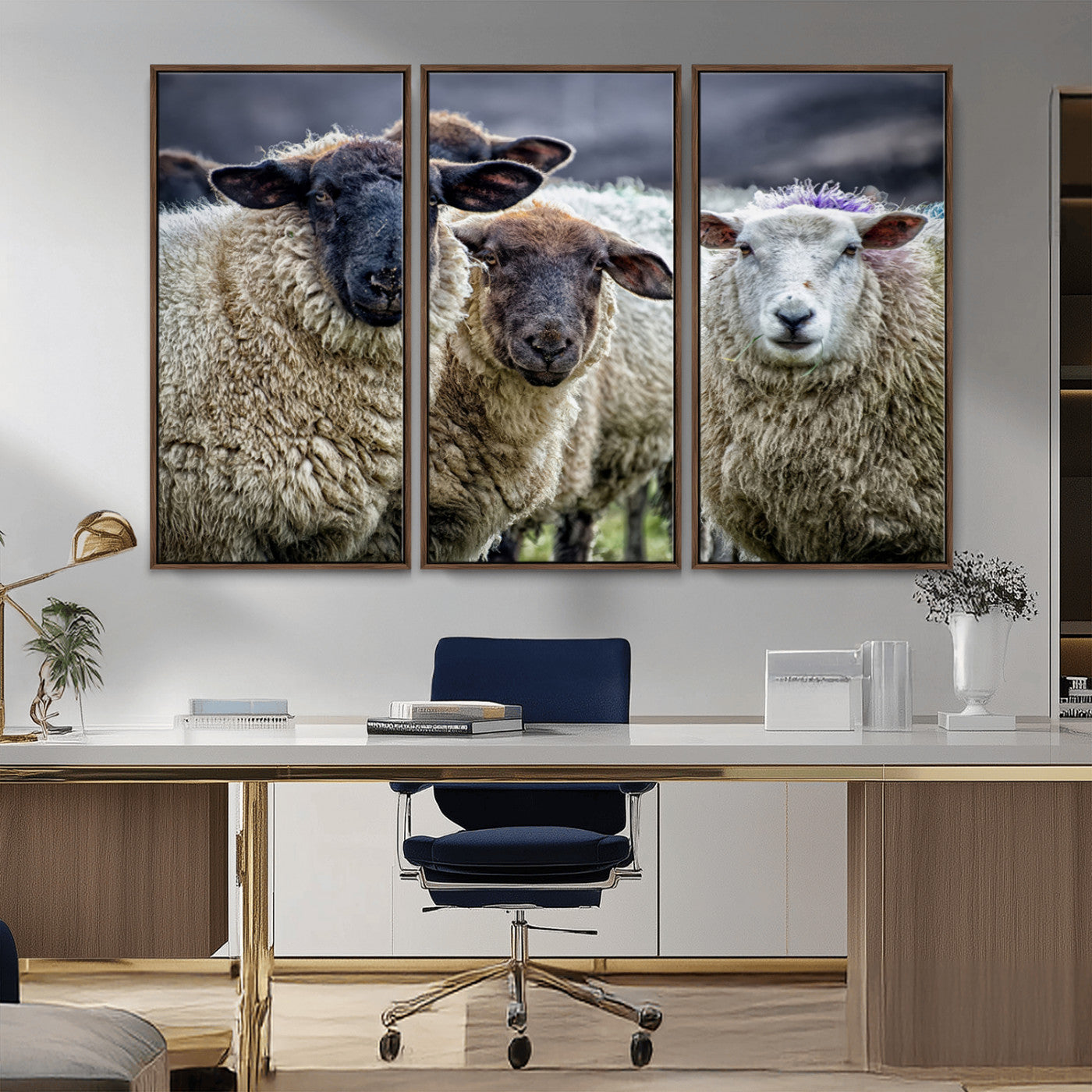 18418-MGV-CV-36X24-Sheep Wall Art Canvas Print, Framed Farmhouse Sheep Art Picture Print, Sheep Herd Perfect Rustic Farmhouse Decor Artwork