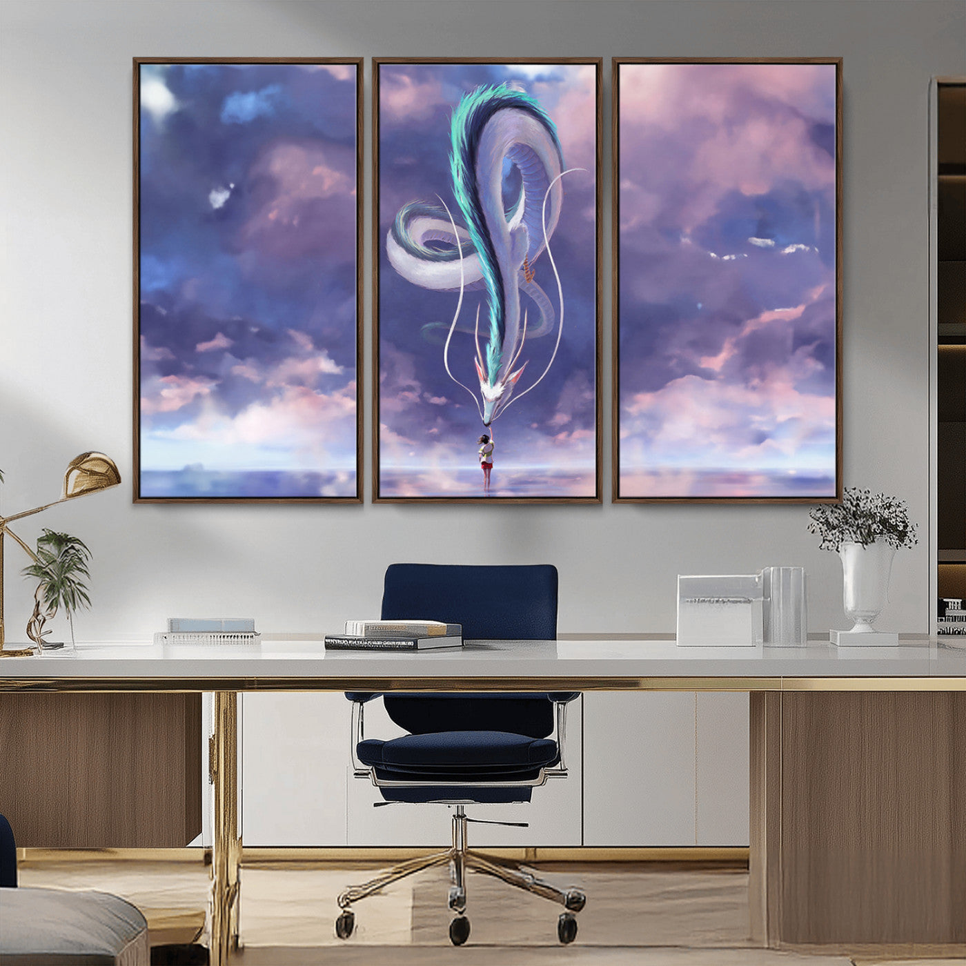 66864-MGV-CV-36X24-Fantasy Dragon Wall Art – Mystical Canvas Print Girl and Sky Serpent Dreamlike Clouds, Magical Anime Inspired Decor for Living