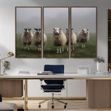 87339-MGV-CV-36X24-Sheep Wall Art – Rustic Farmhouse Canvas Print Flock Standing Misty Field Countryside Photography, Country Animal Decor for Living