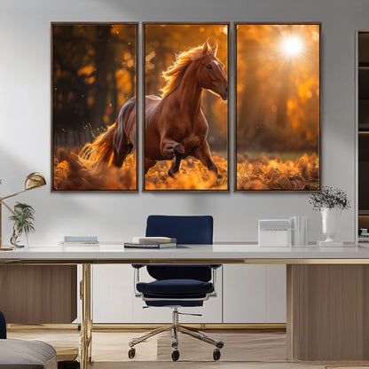 92144-MGV-CV-36X24-Sunset Horse Wall Art Canvas Print, Framed Horse Barn Art Picture Print, Majestic Horse Perfect Rustic Farmhouse Decor Artwork