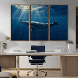 18052-MGV-CV-36X24-Whale Wall Art – Majestic Ocean Canvas Print Marine Life Underwater Sunlight Scene, Nautical Coastal Decor for Living Room,