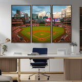 91908-MGV-CV-36X24-Baseball Stadium Wall Art – Canvas Print Game Day Field City Skyline Iconic Arch Scene Sports Photography, Decor for Game Room,