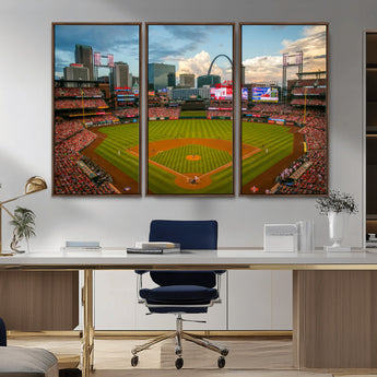 91908-MGV-CV-36X24-Baseball Stadium Wall Art – Canvas Print Game Day Field City Skyline Iconic Arch Scene Sports Photography, Decor for Game Room,