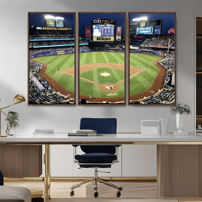 87666-MGV-CV-36X24-City Field Stadium Wall Art Canvas Print, Framed New York Stadium Art Picture Print, Citi Field Stadium Perfect Sport Room Decor