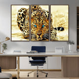 45281-MGV-CV-36X24-Blue Eye Leopard Wall Art Canvas Print, Framed Leopard Painting Art Picture Print, Big Cat Perfect Safari Wildlife Decor Artwork