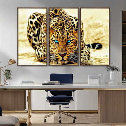 45281-MGV-CV-36X24-Blue Eye Leopard Wall Art Canvas Print, Framed Leopard Painting Art Picture Print, Big Cat Perfect Safari Wildlife Decor Artwork