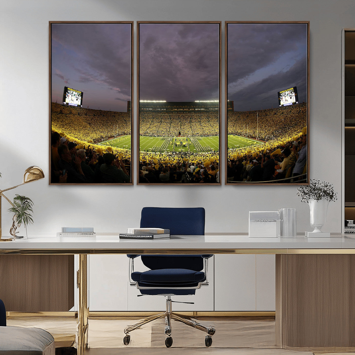 72404-MGV-CV-36X24-Michigan Wolverine Stadium Wall Art Canvas Print, Framed Michigan Stadium Art Picture Print, Football Stadium Perfect Sport Room