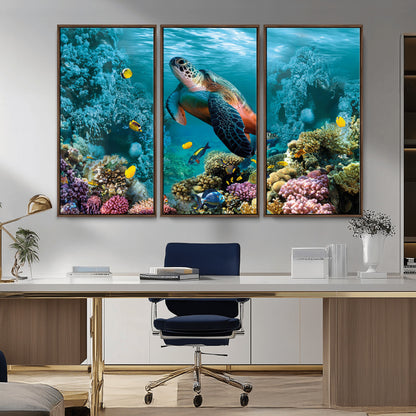 38661-MGV-CV-36X24-Sea Turtle Wall Art Canvas Print, Framed Ocean Wildlife Art Picture Print, Turtle Perfect Coastal Nature Decor Artwork