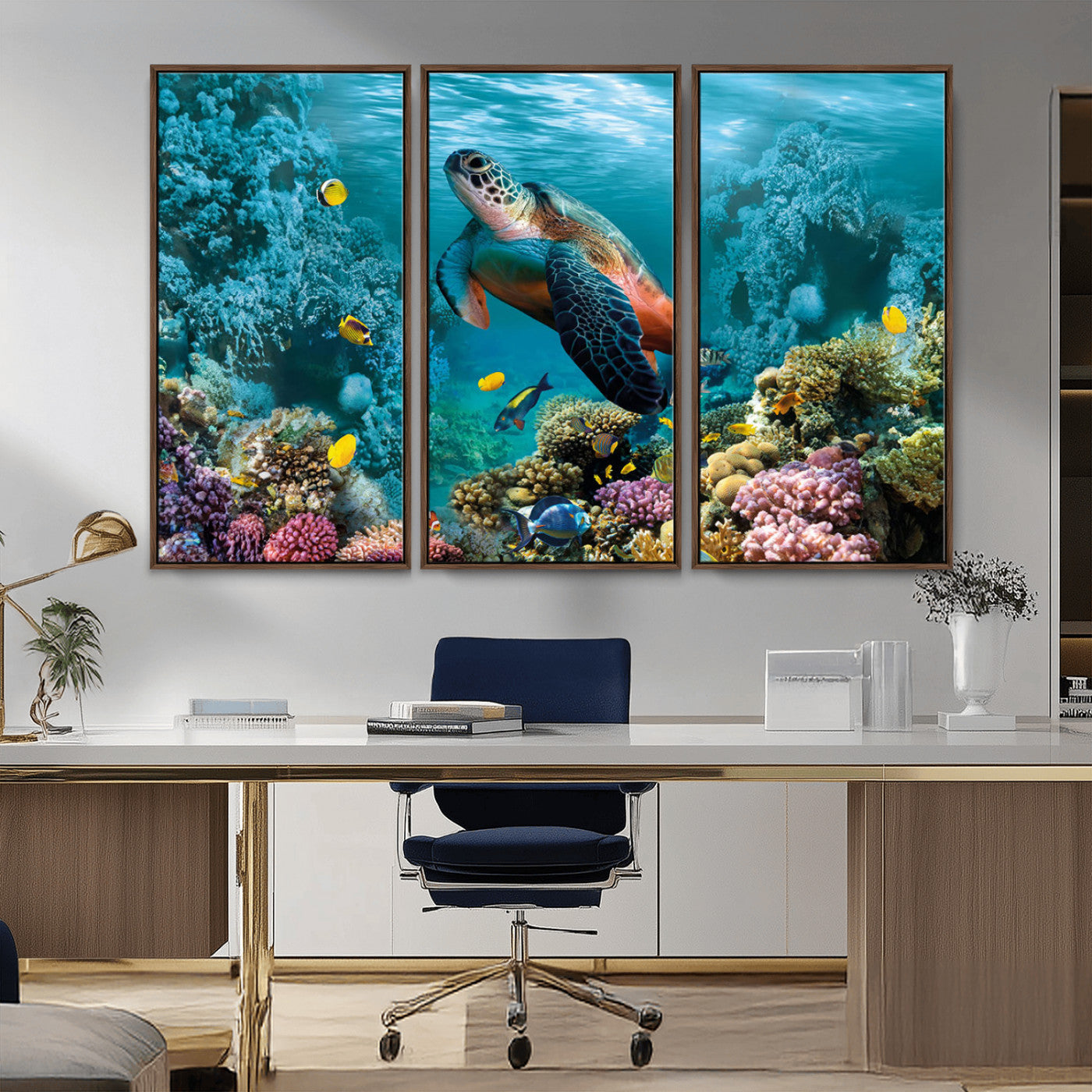 38661-MGV-CV-36X24-Sea Turtle Wall Art Canvas Print, Framed Ocean Wildlife Art Picture Print, Turtle Perfect Coastal Nature Decor Artwork