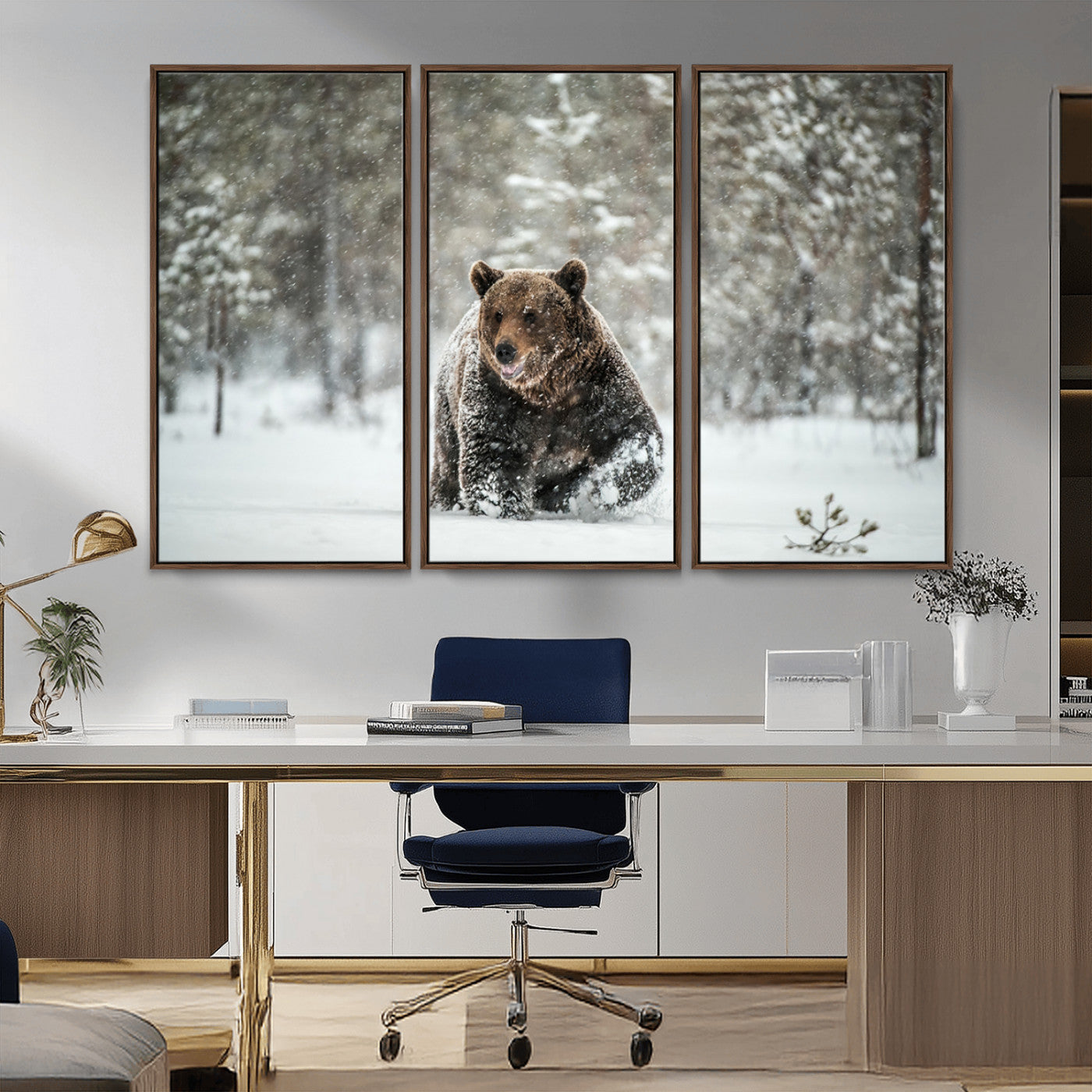 43350-MGV-CV-36X24-Wild Bear in Snow Wall Art – Majestic Wildlife Photography Print, Winter Forest Nature Decor for Cabin, Lodge, Rustic Home,