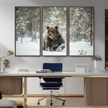 43350-MGV-CV-36X24-Wild Bear in Snow Wall Art – Majestic Wildlife Photography Print, Winter Forest Nature Decor for Cabin, Lodge, Rustic Home,