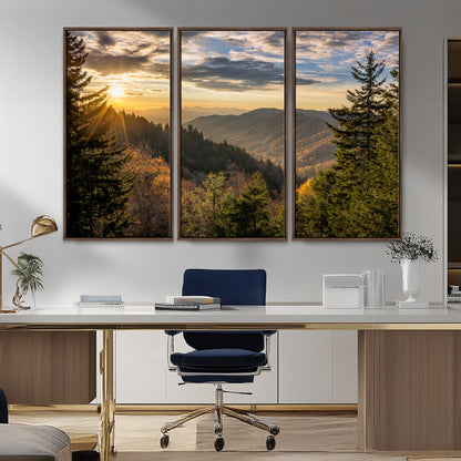 73692479-MGV-CV-36X24-Smoky Mountains Wall Art Canvas Print, Framed Forest Mountain Art Picture Print, Spring Mountain Perfect Spring Style Decor