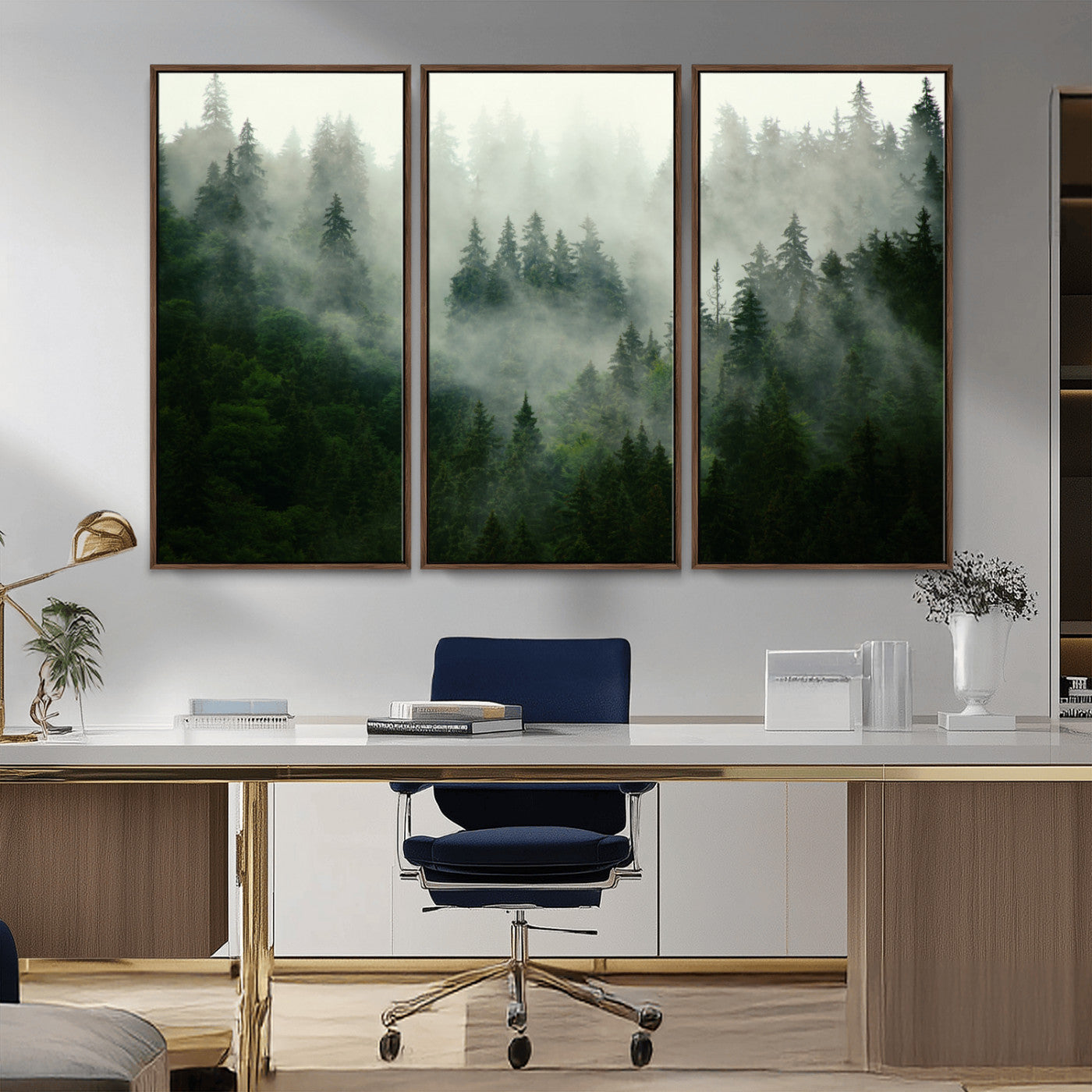 167720496-MGV-CV-36X24-Misty Forest Wall Art – Serene Evergreen Trees Canvas Print, Foggy Mountain Nature Landscape Decor for Bedroom, Living Room or