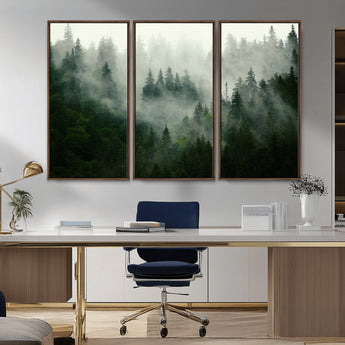 167720496-MGV-CV-36X24-Misty Forest Wall Art – Serene Evergreen Trees Canvas Print, Foggy Mountain Nature Landscape Decor for Bedroom, Living Room or