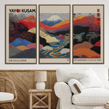 49228-MGV-FC-93X47-3P_Black-Kusama Wall Art – Vibrant Japanese Landscape Canvas Print, Modern Abstract Mountain and River Decor for Living Room, Office or Art