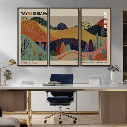 11242-MGV-FC-48X32-3P_Walnut-Kusama Wall Art – Abstract Colorful Hills Canvas Print, Modern Japanese Inspired Landscape Poster for Living Room, Office or