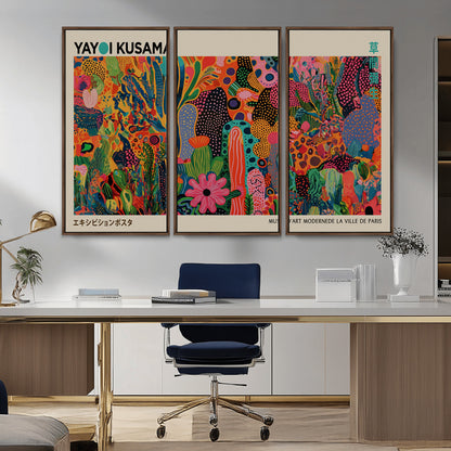 40791-MGV-CV-36X24-Kusama Inspired Wall Art – Vibrant Abstract Floral Jungle Canvas Print, Bold Pop Art Botanical Decor for Living Room, Bedroom, or