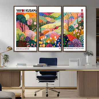 75201-MGV-CV-36X24-Yayoi Kusama Floral Wall Art – Vibrant Abstract Landscape Canvas Print, Modern Pop Art Poster for Living Room, Bedroom, or Gallery
