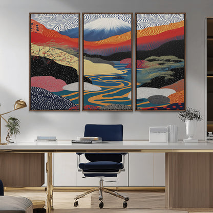 32131-MGV-CV-36X24-Japanese Mount Fuji Wall Art – Abstract Landscape Canvas Print with Swirling Sky & River, Modern Minimalist Asian Inspired Poster