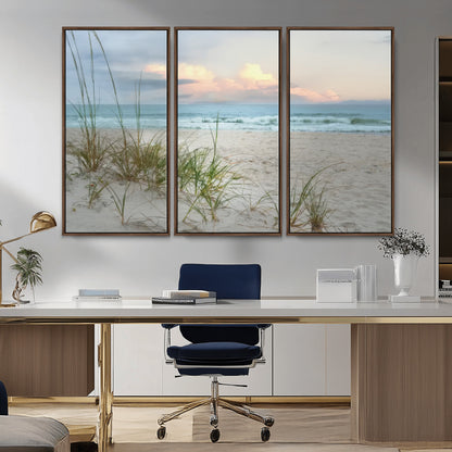 Test1001-MGV-CV-36X24-Coastal Beach Wall Art – Panoramic Ocean Waves and Sandy Dunes Canvas Print, Serene Seascape with Sea Oats for Relaxing Home or