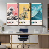 Katsushika-MGV-CV-36X24-Katsushika Hokusai Wall Art Set – The Great Wave, Hydrangea and Swallow, Fine Wind Canvas Prints, Japanese Ukiyo e Style Home and