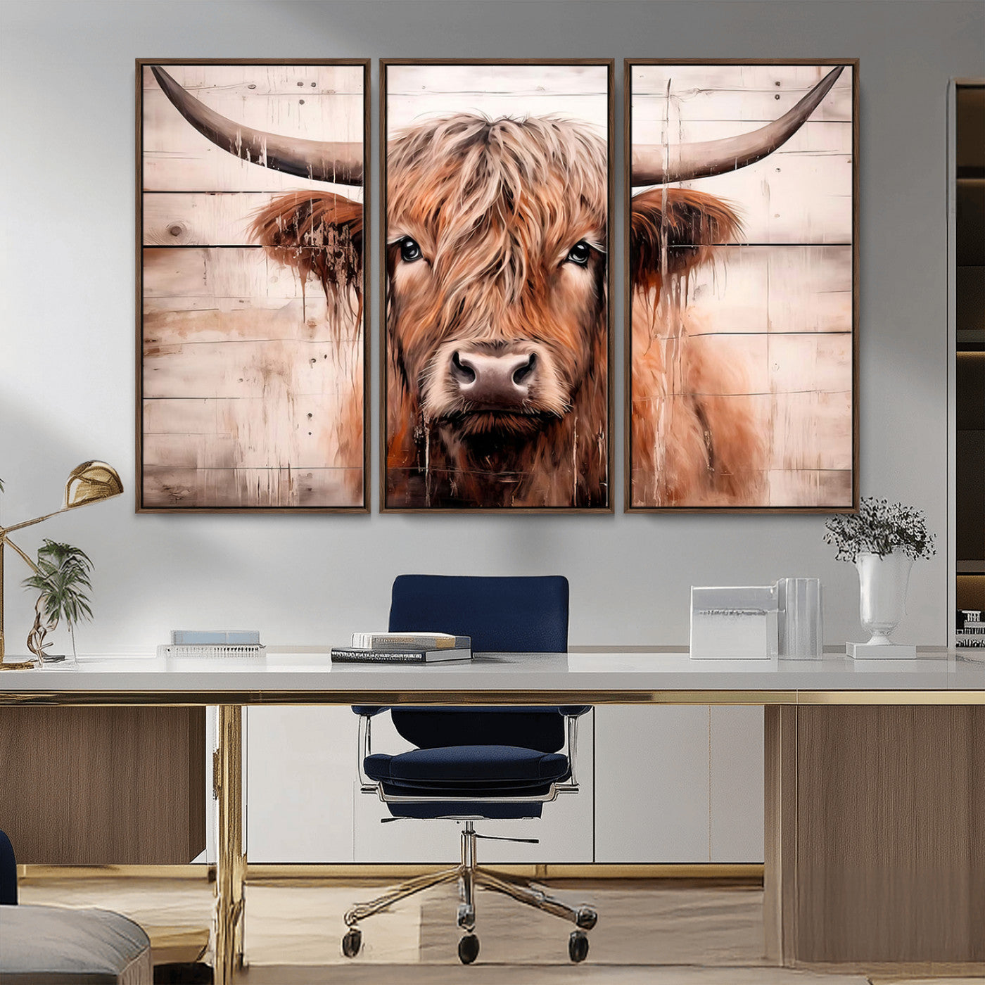 93730-MGV-CV-36X24-Scottish Cow Wall Art Canvas Print, Framed Longhorn Cow Art Picture Print, Highland Cattle Perfect Rustic Farmhouse Decor Artwork