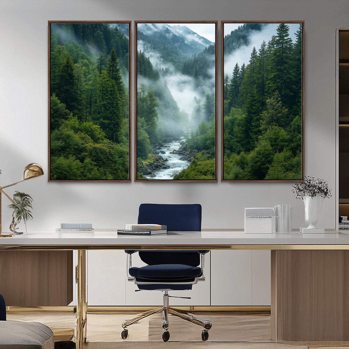 69453-MGV-CV-36X24-Mountain Forest Wall Art – Misty River and Evergreen Landscape Canvas Print, Nature Photography Poster for Living Room, Bedroom,