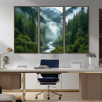 69453-MGV-CV-36X24-Mountain Forest Wall Art – Misty River and Evergreen Landscape Canvas Print, Nature Photography Poster for Living Room, Bedroom,