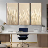 81444-MGV-CV-36X24-Pampas Grass Wall Art Canvas Print, Framed Beige Pampas Grass Art Picture Print, Minimalist Beige Perfect Minimalist Nature Decor