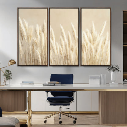 81444-MGV-CV-36X24-Pampas Grass Wall Art Canvas Print, Framed Beige Pampas Grass Art Picture Print, Minimalist Beige Perfect Minimalist Nature Decor