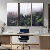 42578900-MGV-CV-36X24-Misty Pine Forest Wall Art – Tranquil Foggy Mountain Canvas Print, Nature Landscape Décor for Bedroom, Living Room, Cabin or